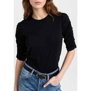 Veronica Beard Walford Ruched Sleeve Tee Black Basic Essential SZ M